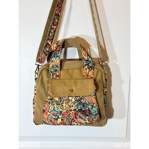 Butterfly Beach Tan Canvas Paisley Floral Crossbody Bag Bohemian Satchel Handbag